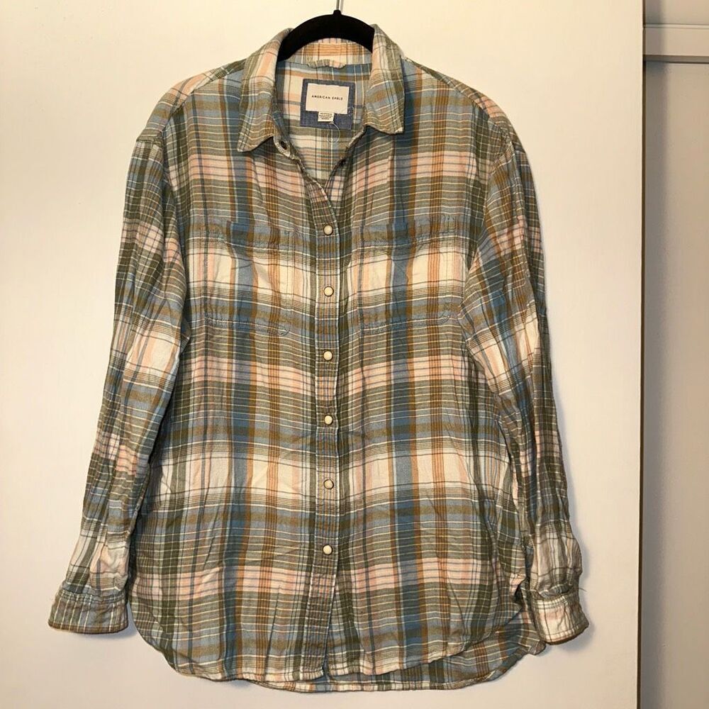American Eagle Women’s Flannel Pearl Snap Plaid Shirt Size XS NWOT